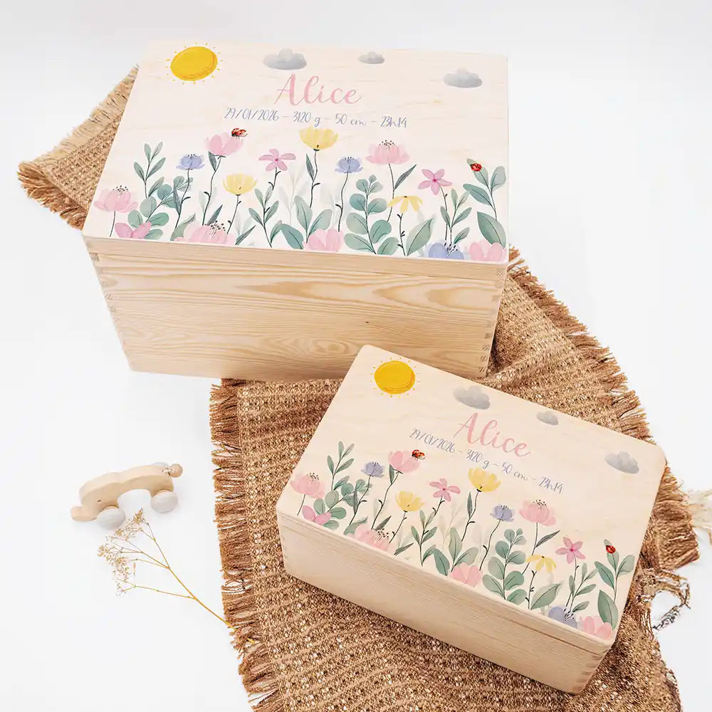 Boîte à souvenirs bébé personnalisée – Fleurs sauvages