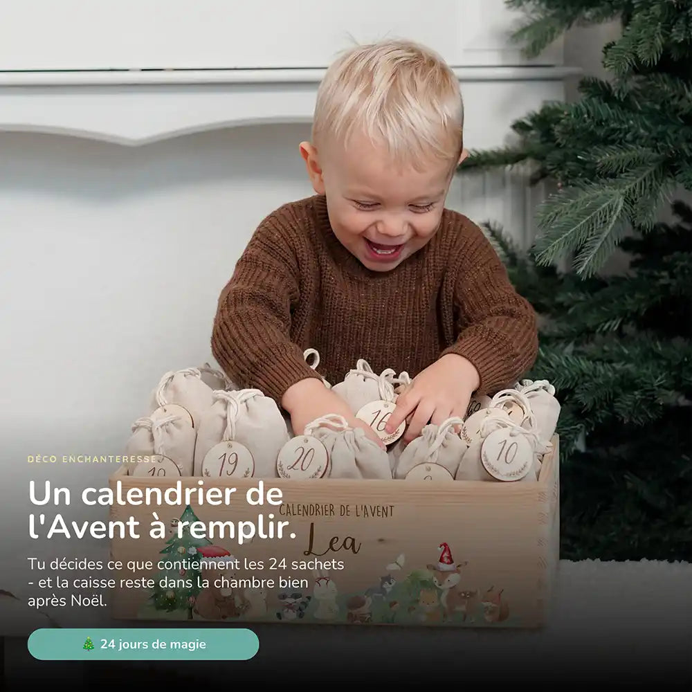 Calendrier de l'avent personnalisé, motif Famille de la forêt — Vue principale | Kidsmood