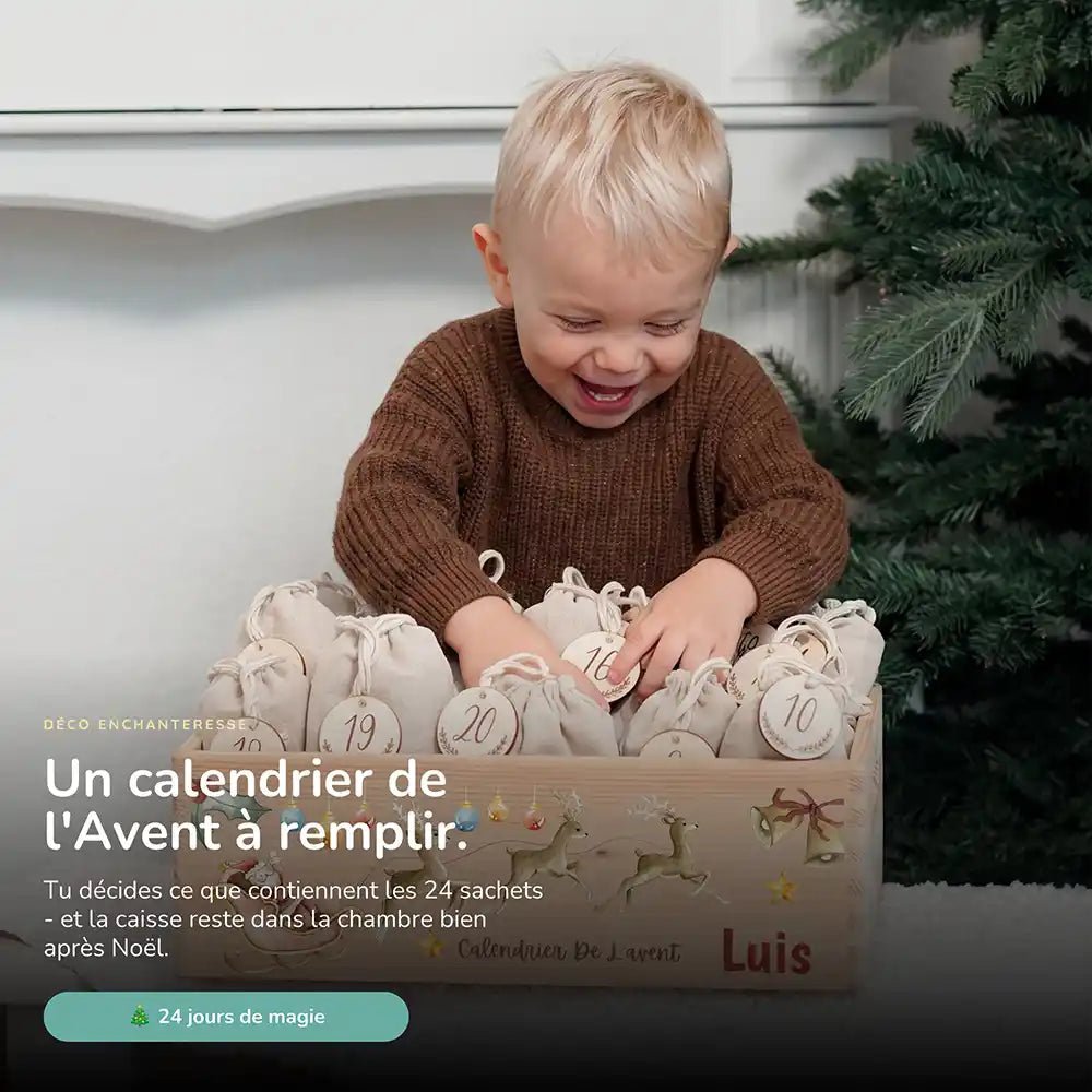 Calendrier de l'avent personnalisé, motif Père Noël en traîneau — Vue principale | Kidsmood