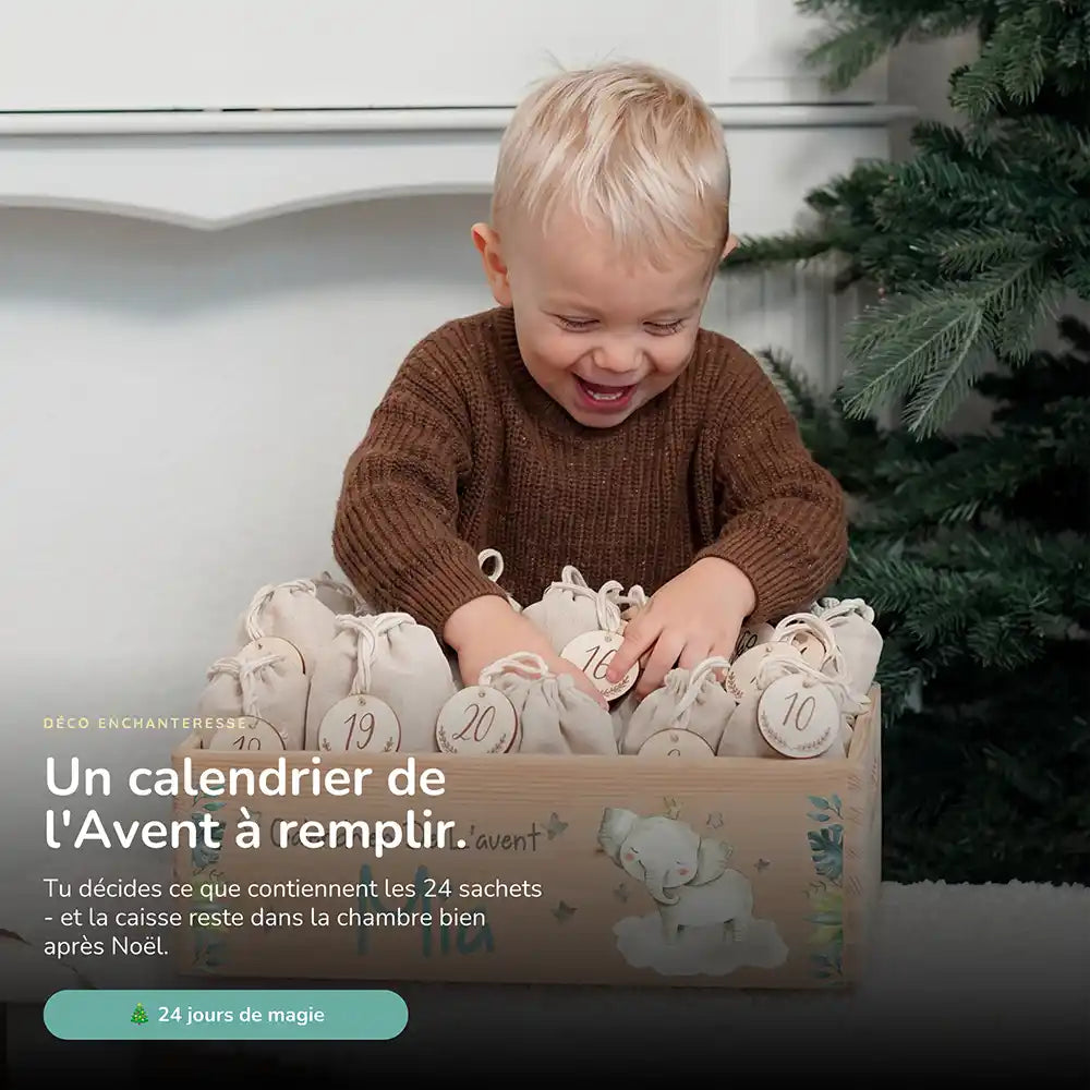 Calendrier de l'avent personnalisé, motif Petit éléphant — Vue principale | Kidsmood