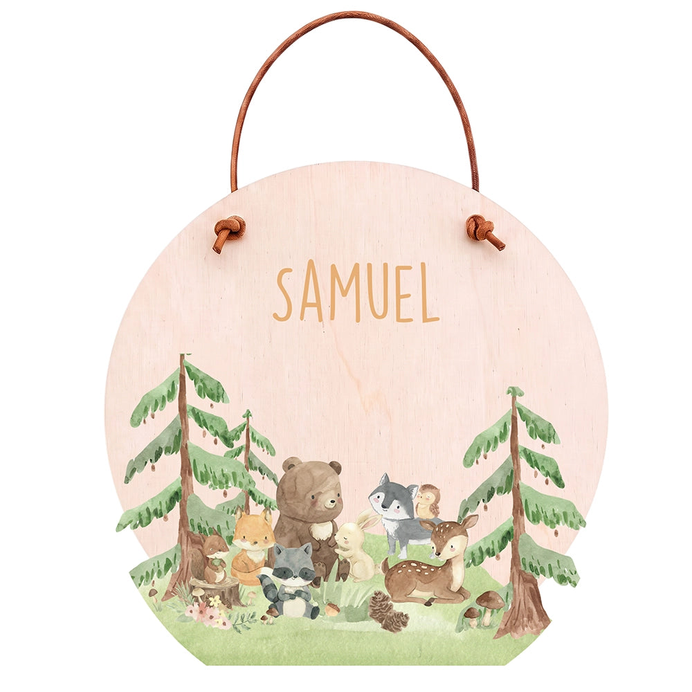 Plaque de porte personnalisée, motif Amis de la forêt — Vue principale | Kidsmood