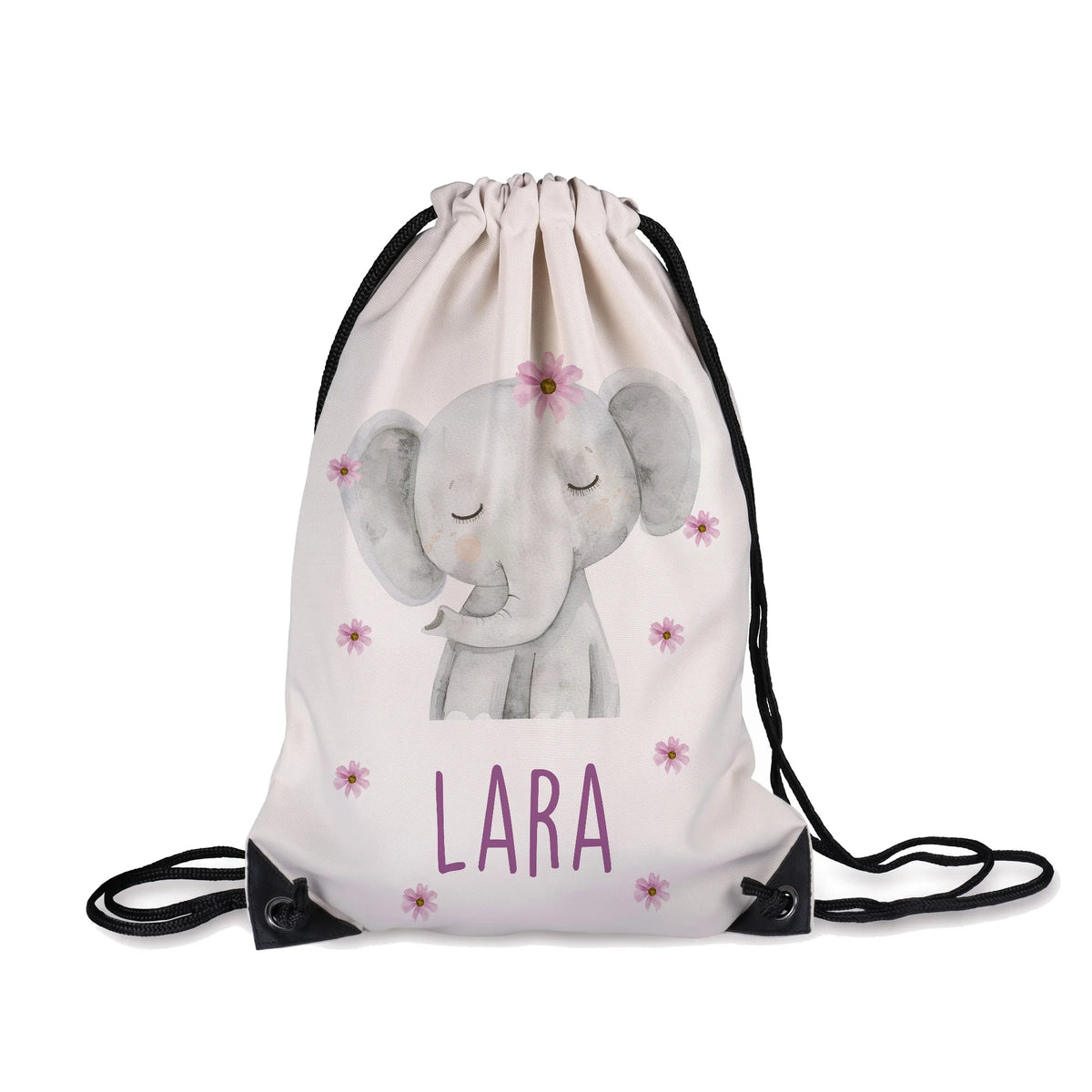 Sac de sport enfant personnalisé avec prénom, motif éléphant fleuri — Kidsmood