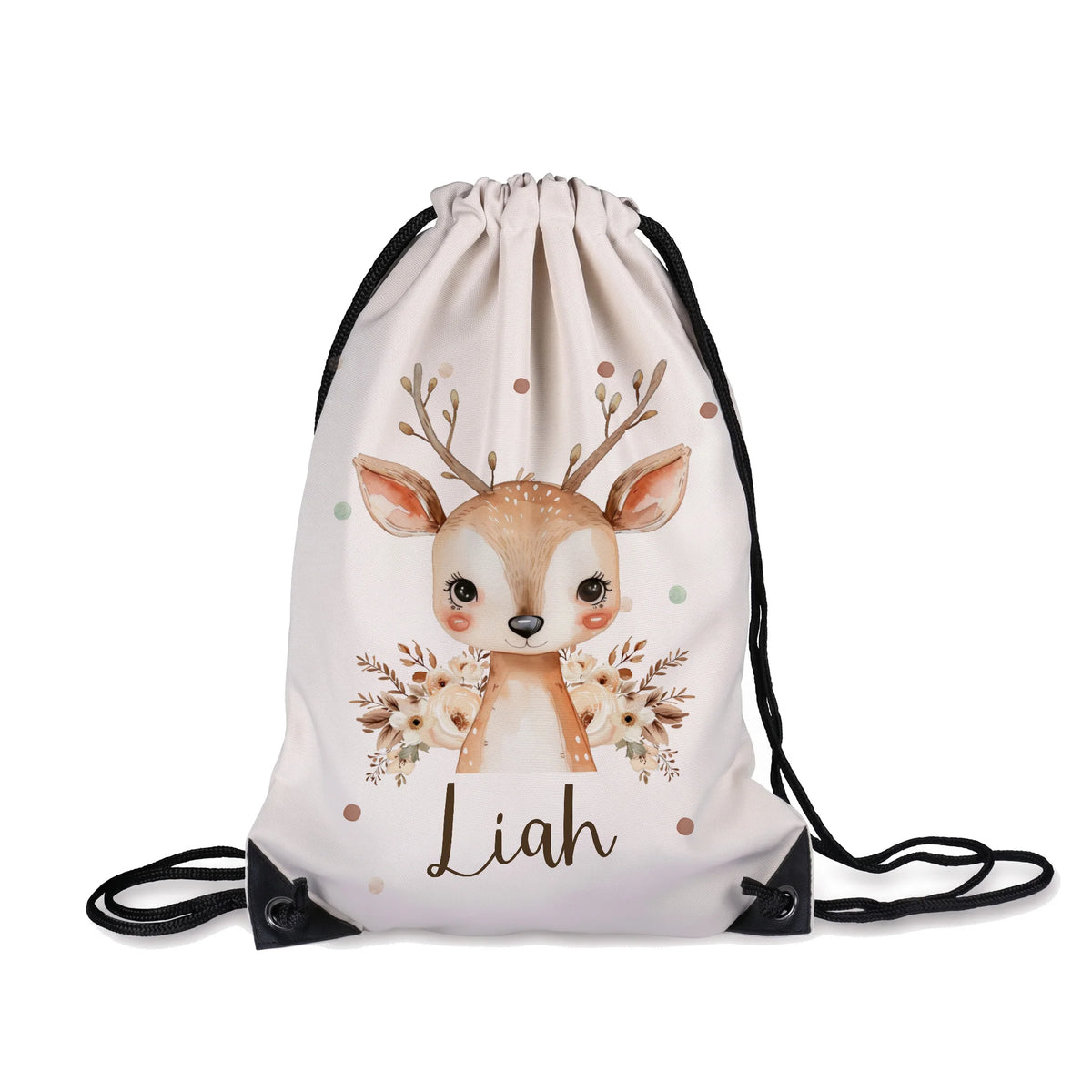 Sac de sport enfant personnalisé avec prénom, motif faon fleuri — Kidsmood