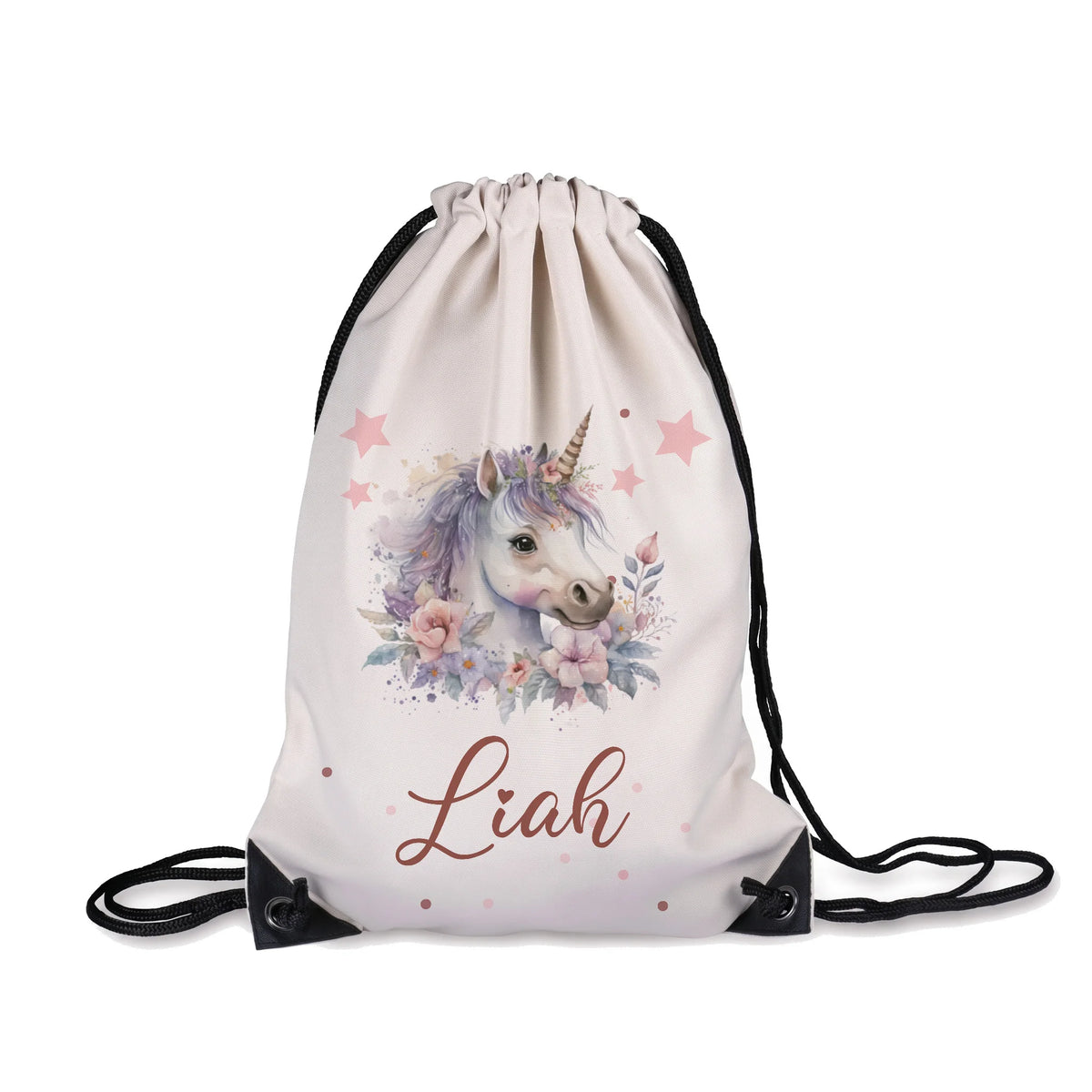 Sac de sport enfant personnalisé avec prénom, motif licorne fleurie — Kidsmood