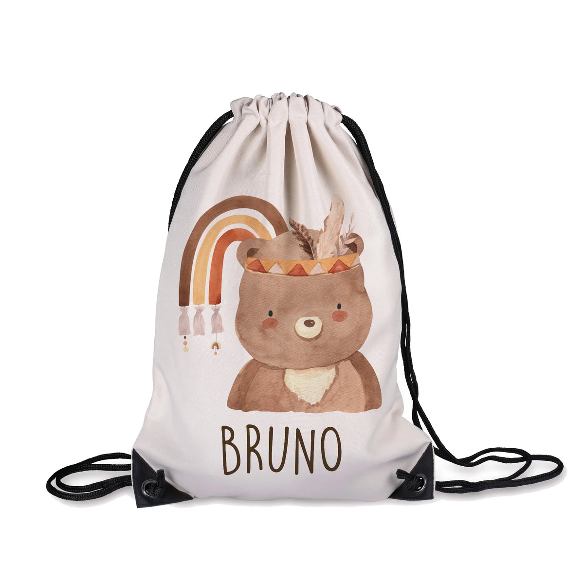 Sac de sport enfant personnalisé avec prénom, motif ours bohème — Kidsmood