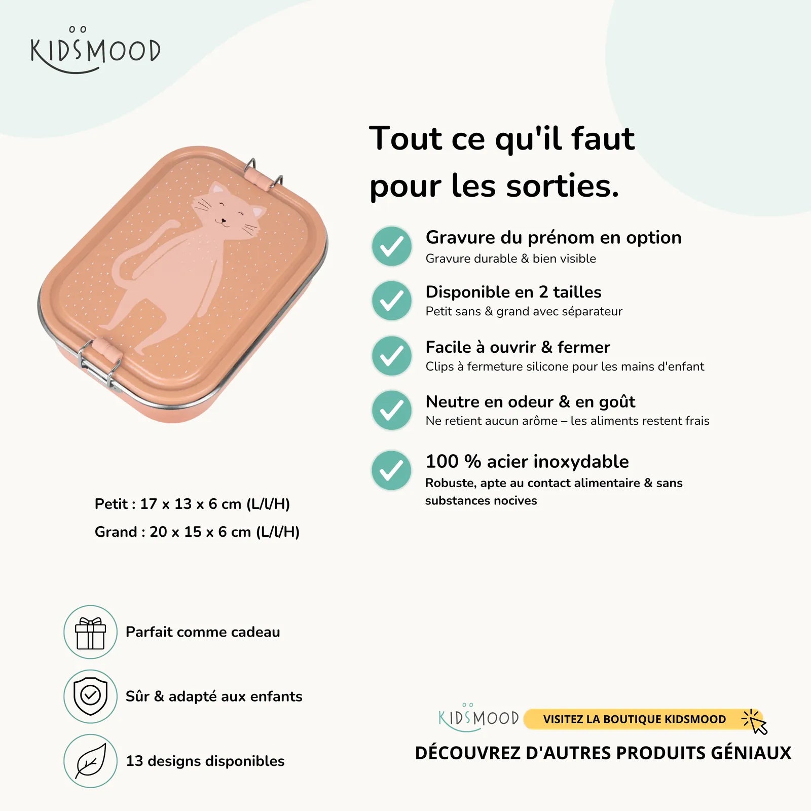 Boîte à goûter inox enfant Trixie Chat, prénom en option — Kidsmood