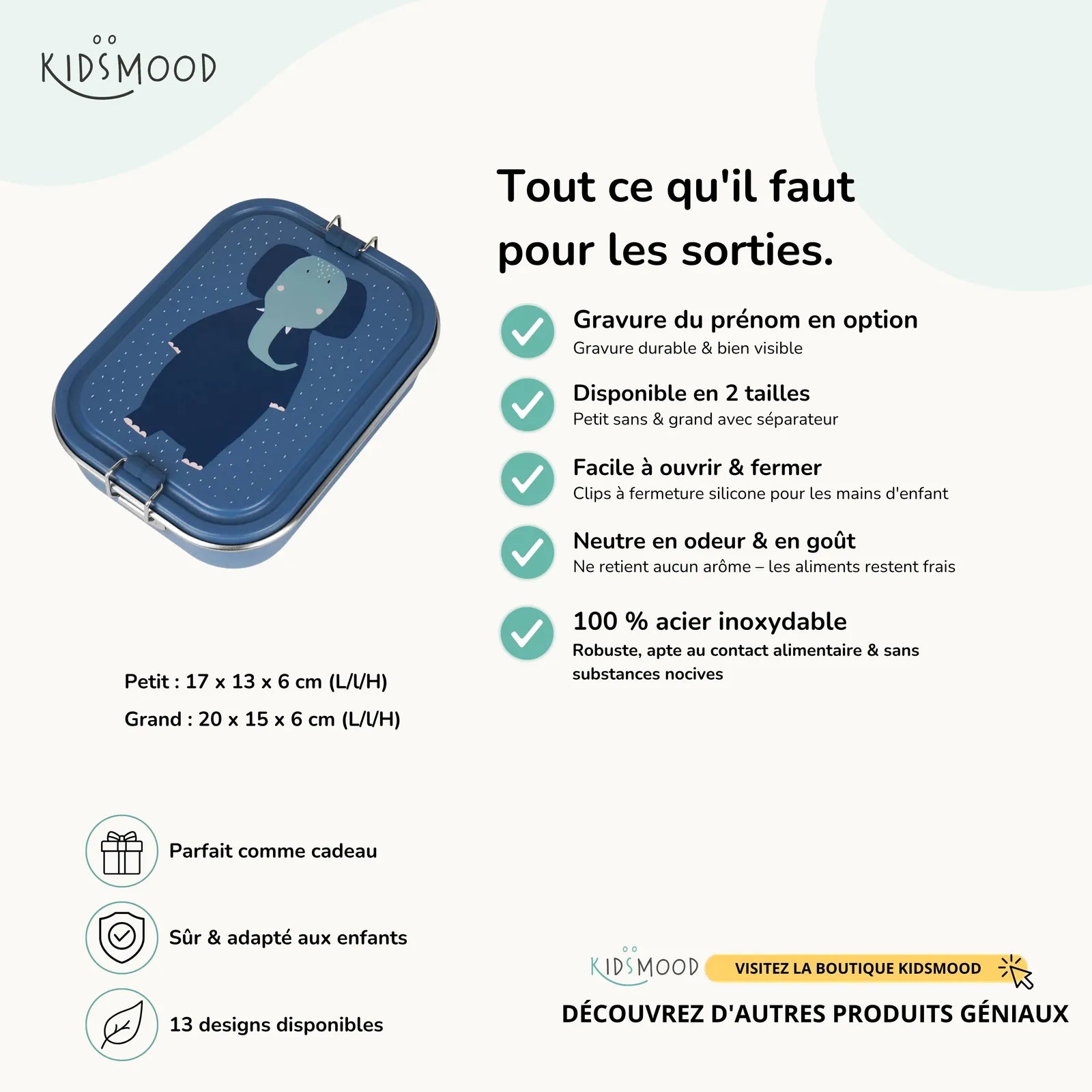 Boîte à goûter inox enfant Trixie Éléphant, prénom en option — Kidsmood