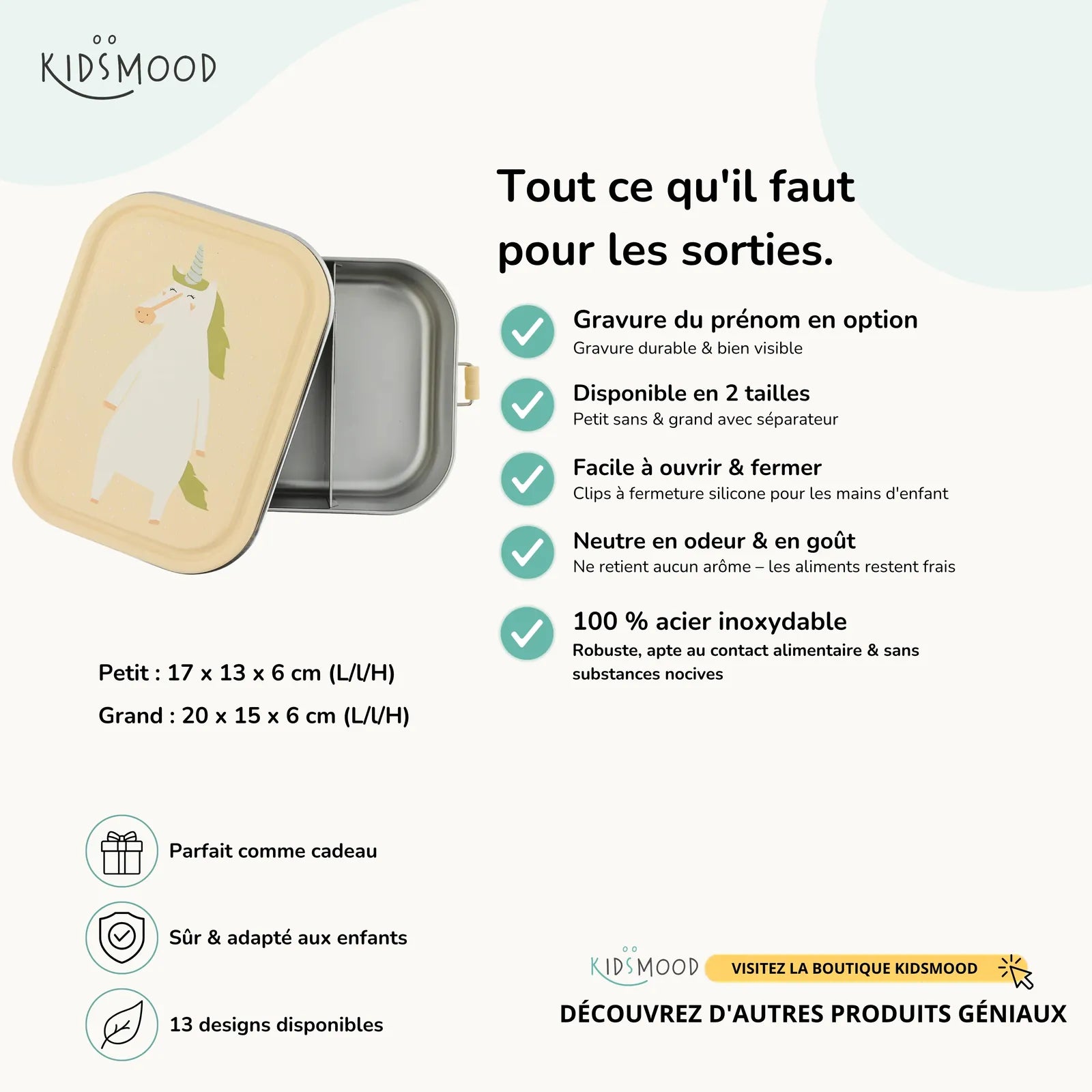 Boîte à goûter inox enfant Trixie Licorne, prénom en option — Kidsmood