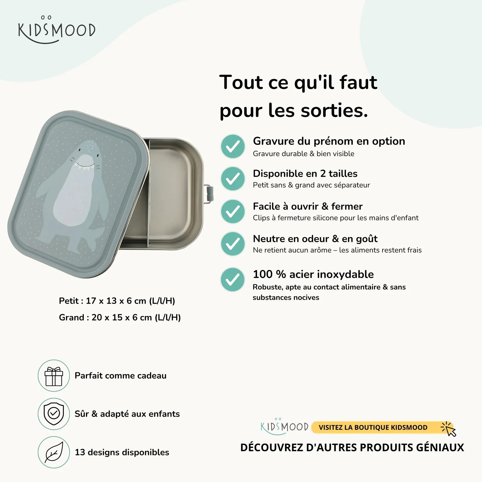 Boîte à goûter inox enfant Trixie Requin, prénom en option — Kidsmood