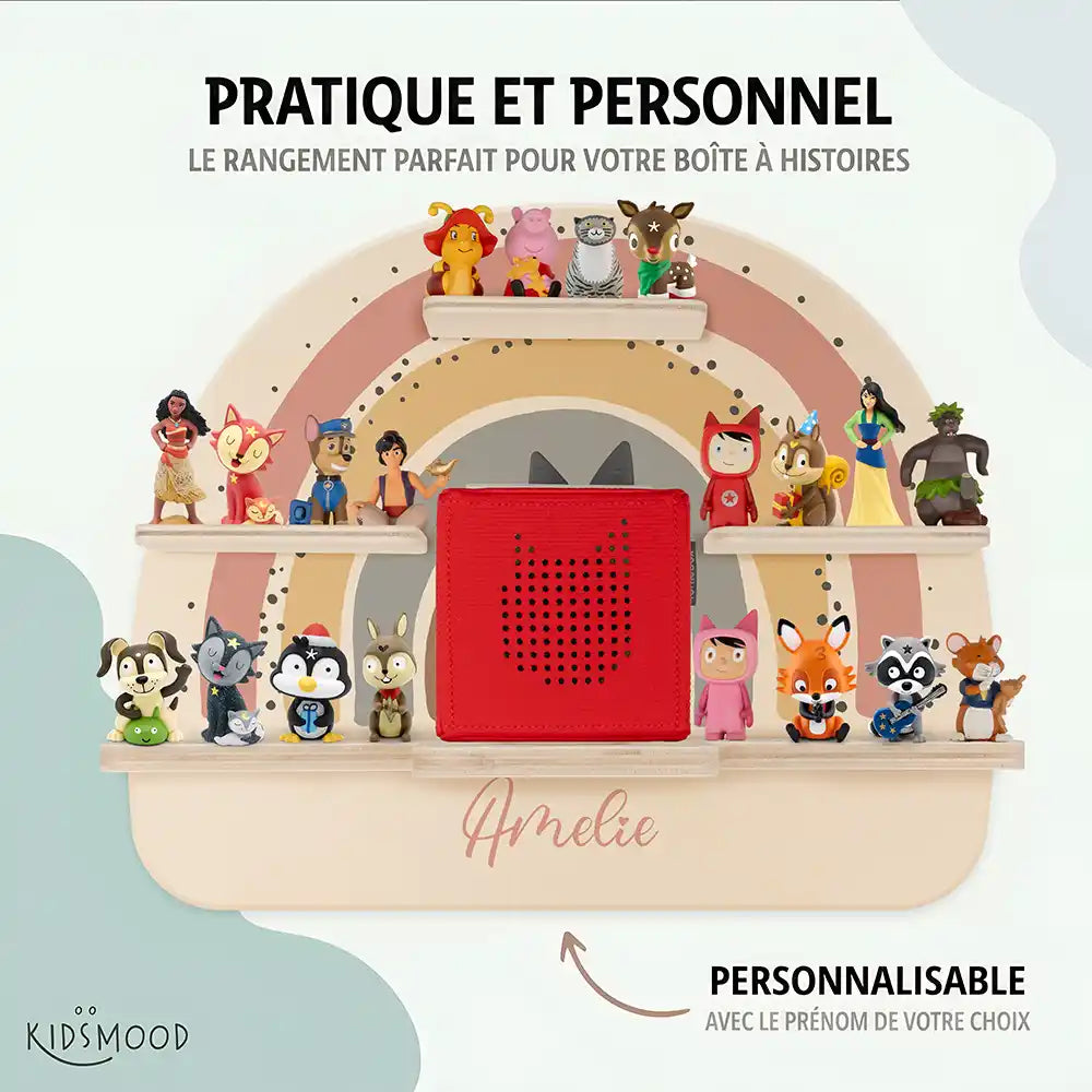 Étagère Toniebox personnalisée Arc-en-ciel 7 – rangement pratique et personnalisé pour les figurines