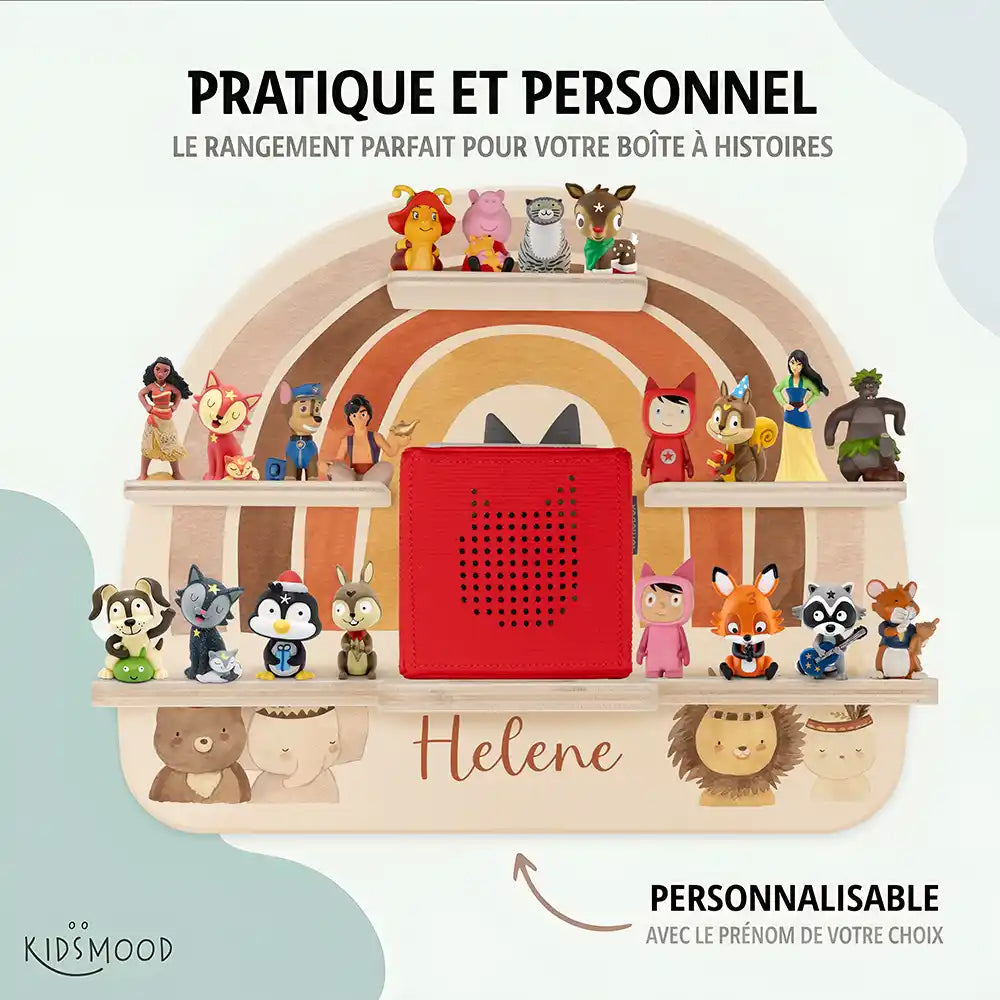Étagère Toniebox personnalisée Arc-en-ciel 8 – rangement pratique et personnalisé pour les figurines