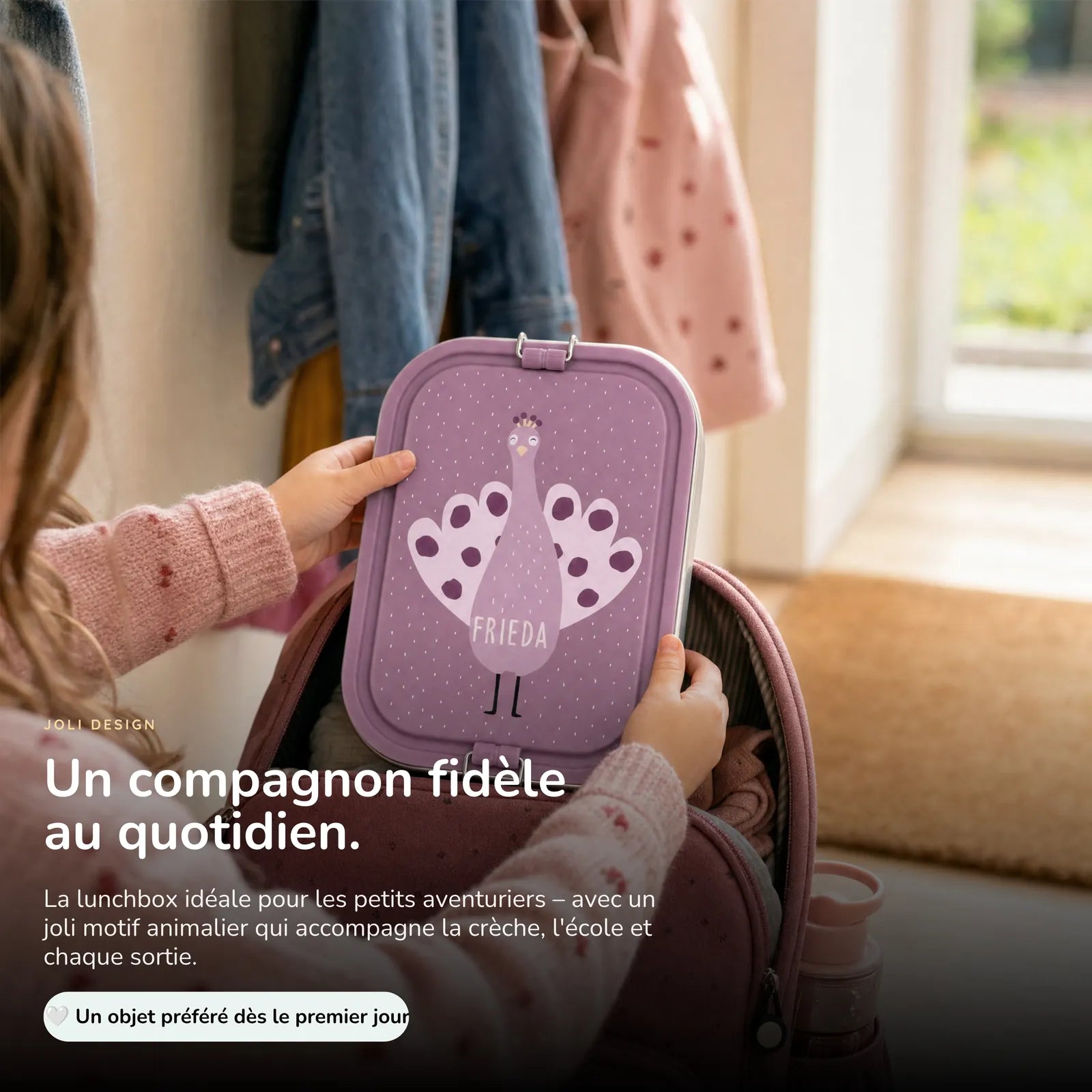 Boîte à goûter inox Paon personnalisée, prénom gravé — Kidsmood