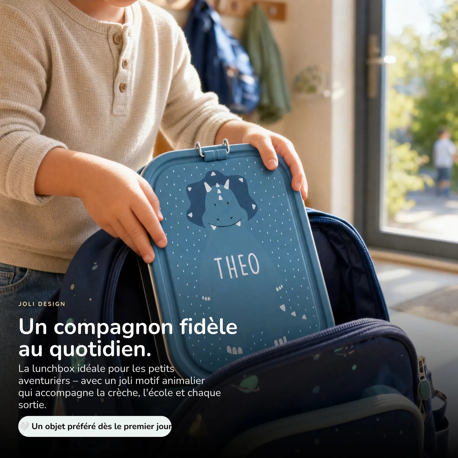Boîte à goûter inox Tricératops personnalisée, prénom gravé — Kidsmood