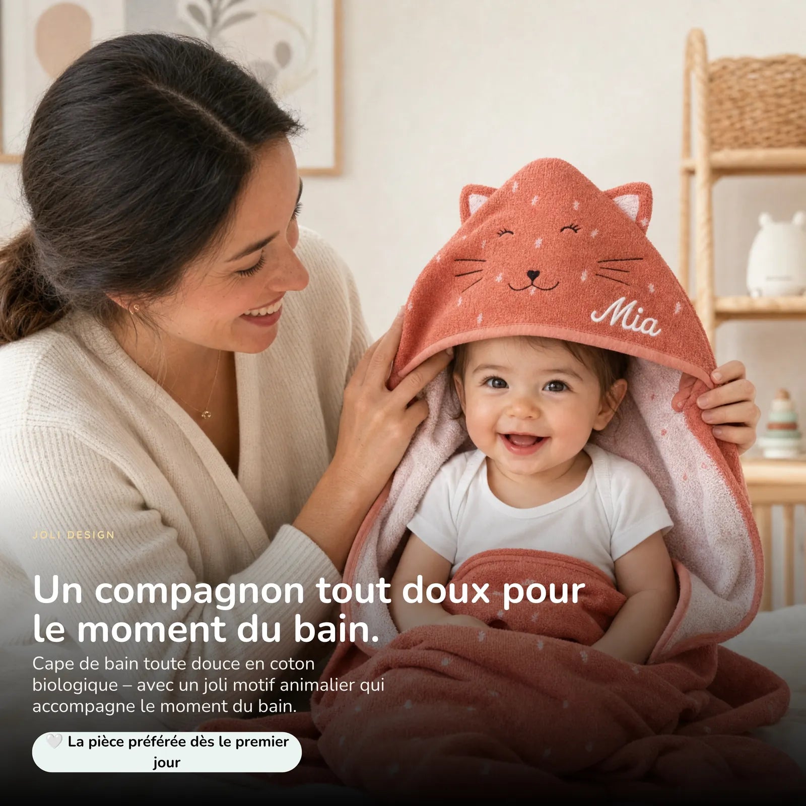 Cape de bain bébé Chat en coton biologique doux — Kidsmood