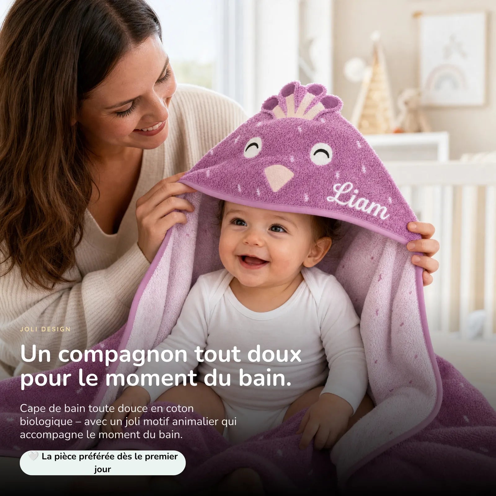 Cape de bain bébé Paon en coton biologique doux — Kidsmood