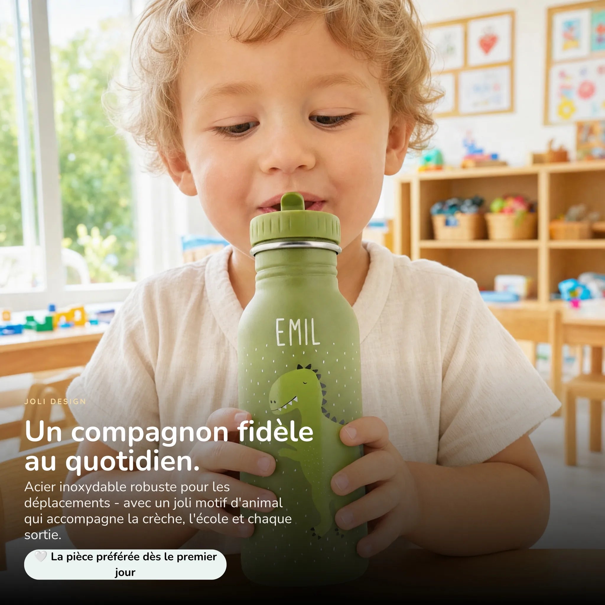 Gourde enfant 500 ml motif Dino, acier inoxydable personnalisé — Kidsmood