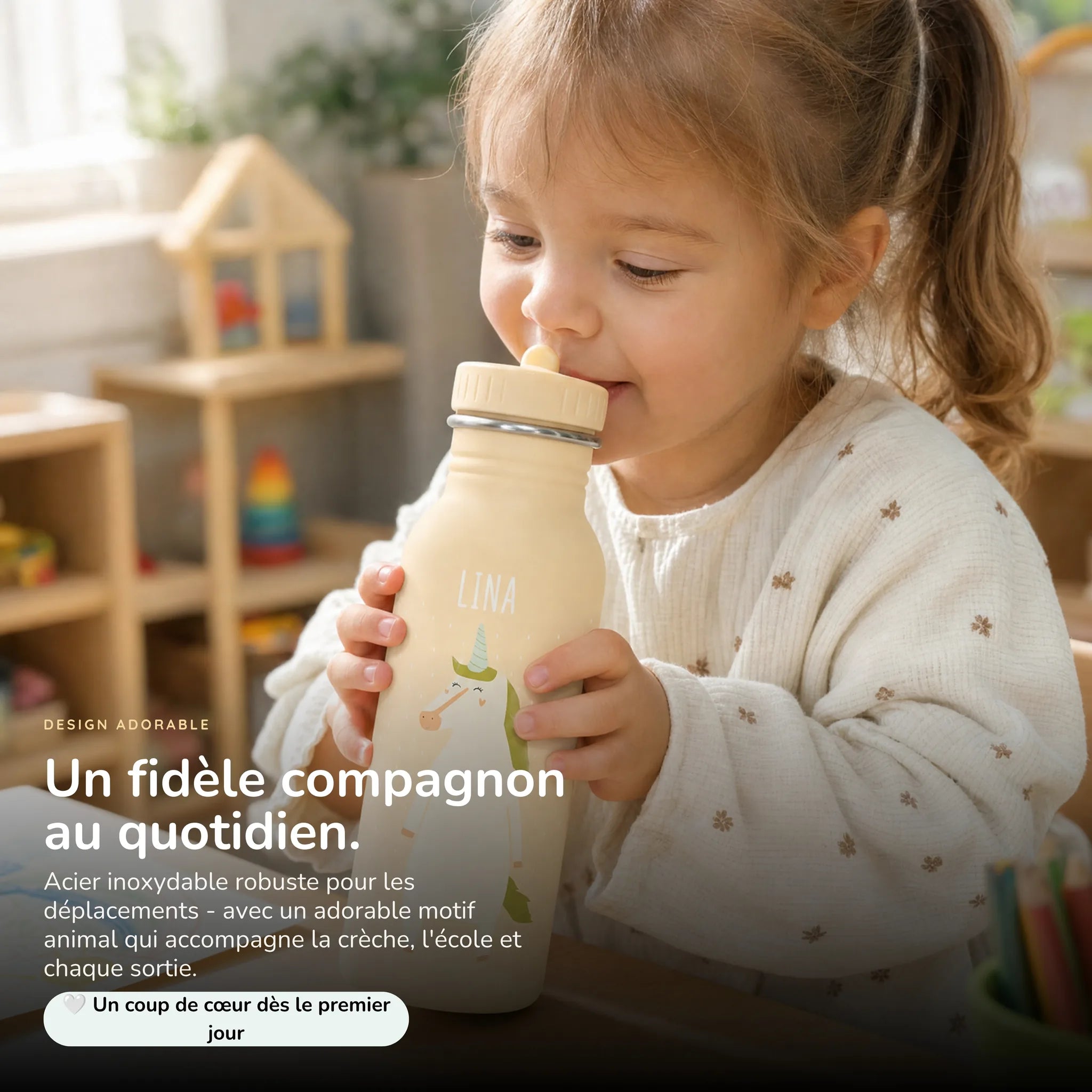 Gourde enfant 500 ml motif Licorne, acier inoxydable personnalisé — Kidsmood
