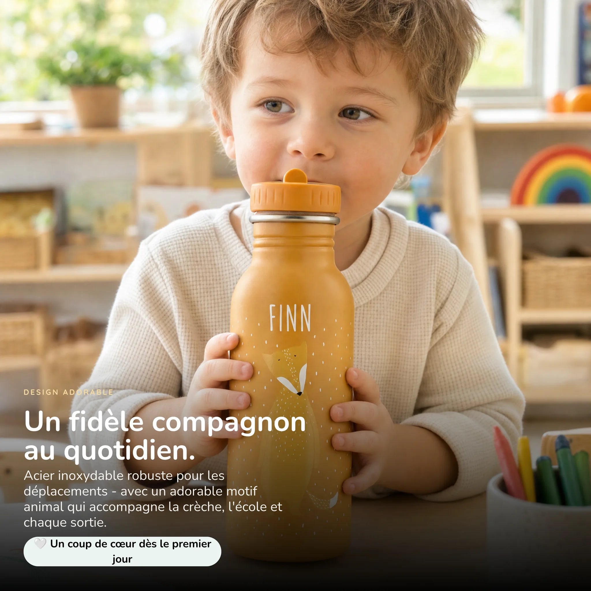 Gourde enfant 500 ml motif Renard, acier inoxydable personnalisé — Kidsmood