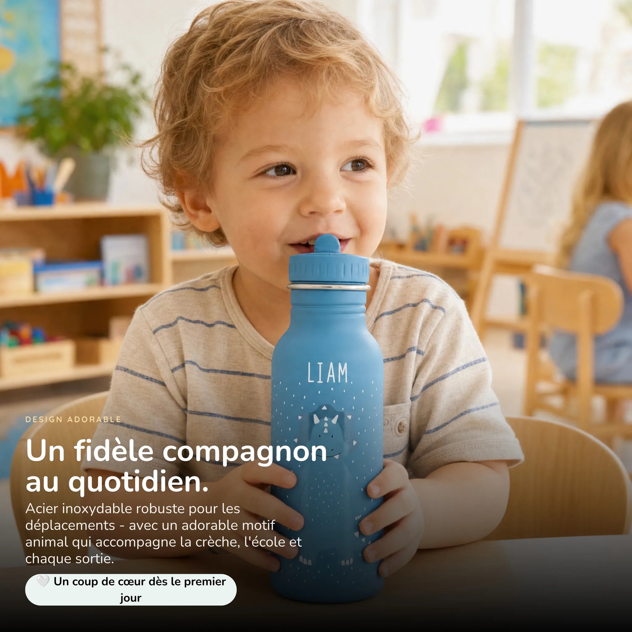 Gourde enfant 500 ml motif Tricératops, acier inoxydable personnalisé — Kidsmood