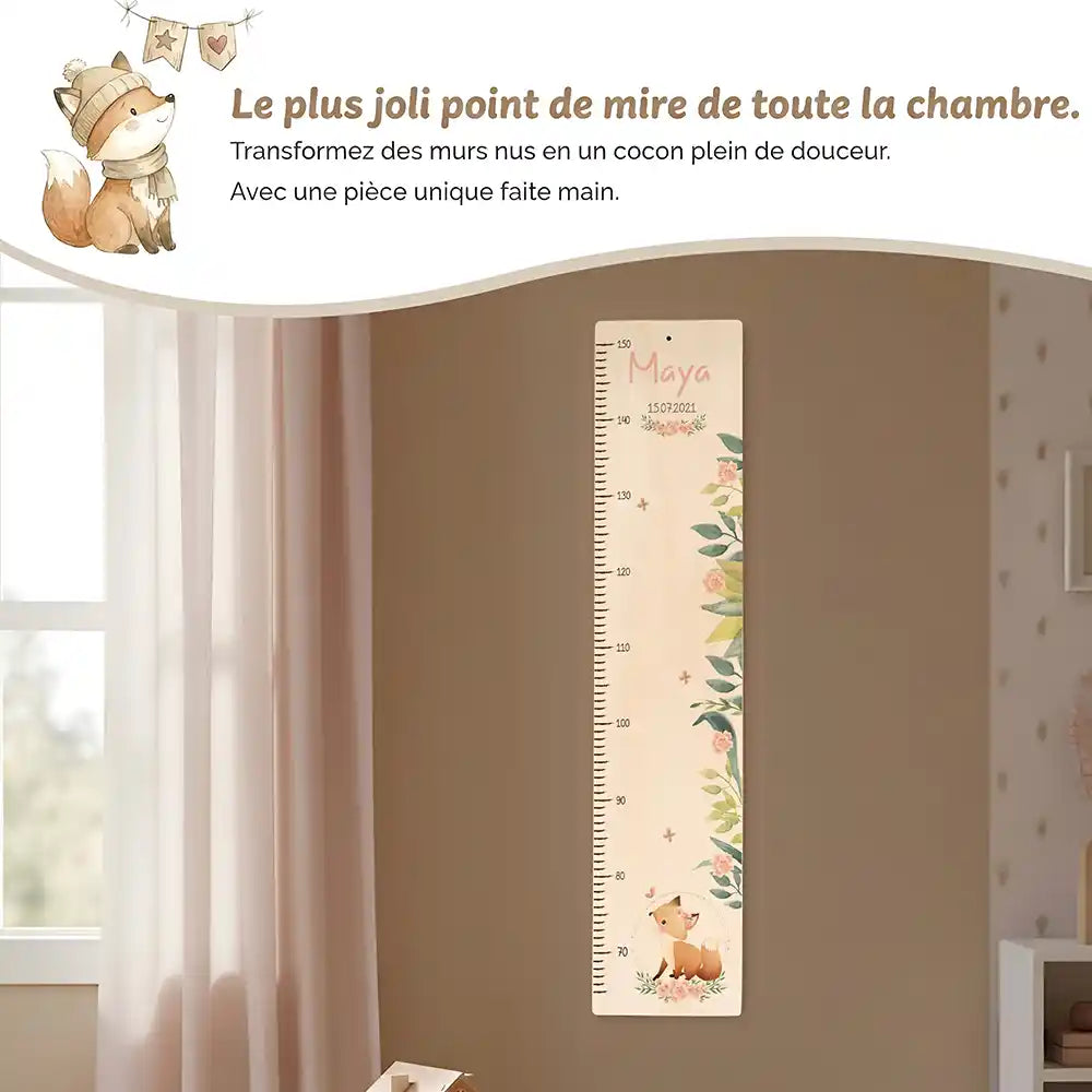Toise enfant personnalisée Bébé renard – jolie décoration murale pour la chambre d'enfant
