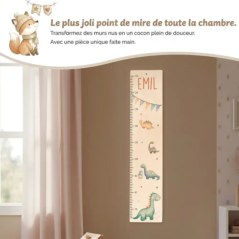 Toise enfant personnalisée Dinosaures – jolie décoration murale pour la chambre d'enfant