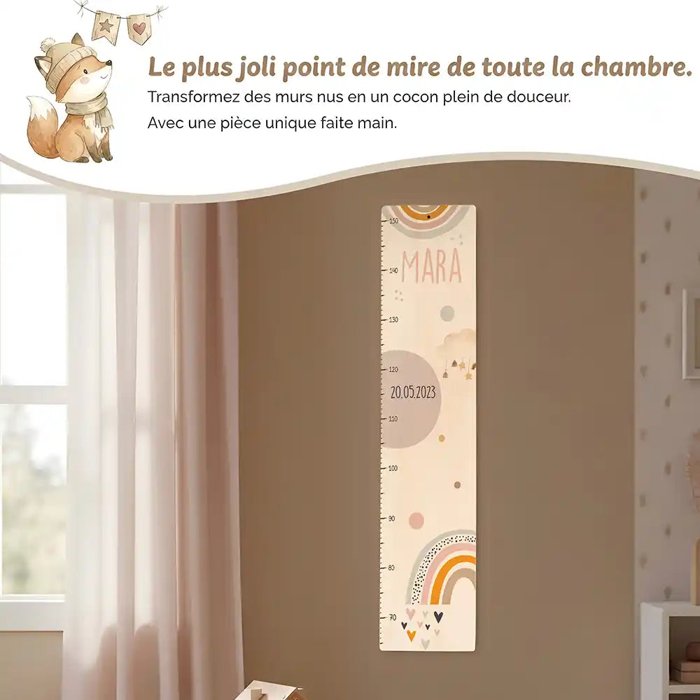 Toise enfant personnalisée Arc-en-ciel pastel – jolie décoration murale pour la chambre d'enfant