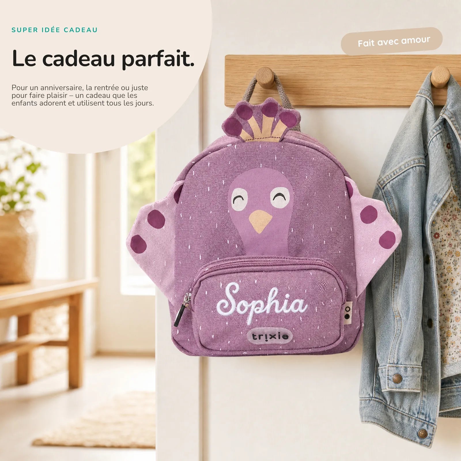 Sac à dos Paon Trixie en deux tailles (5,25 L et 7,5 L) — Kidsmood
