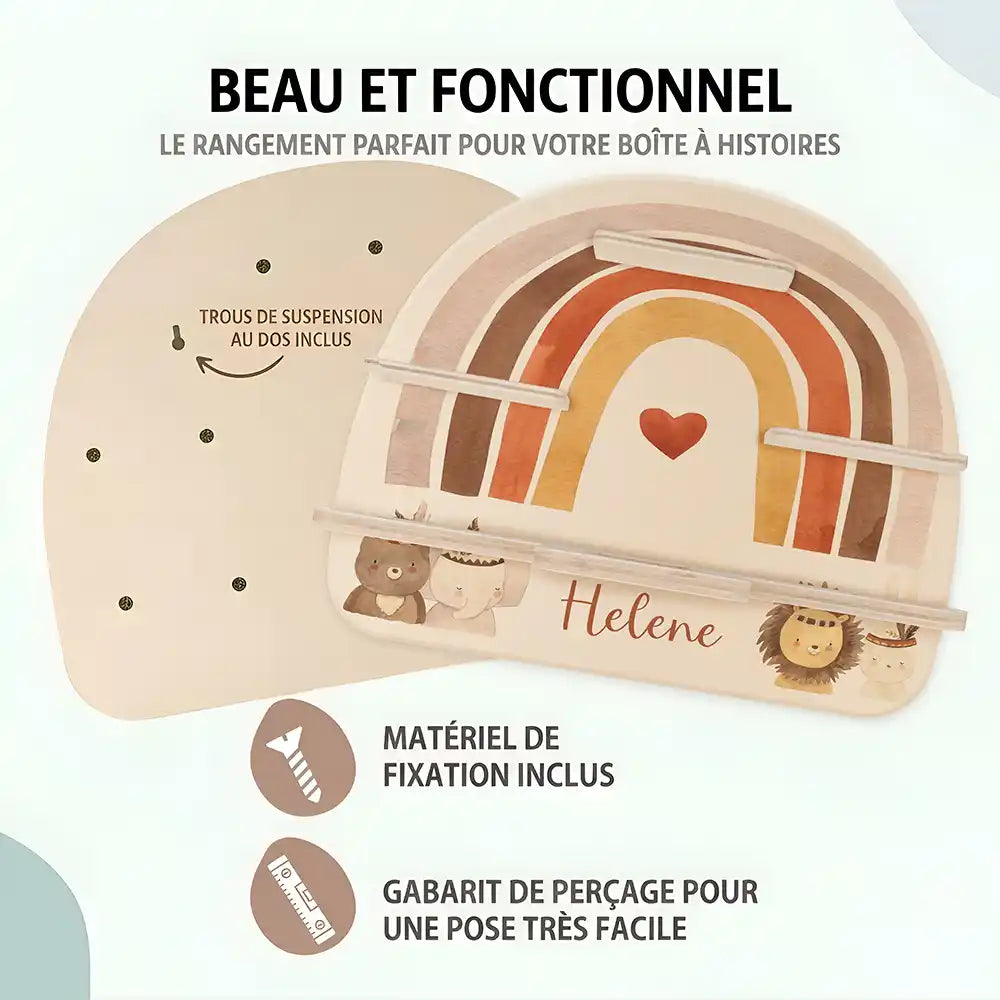 Étagère Toniebox personnalisée Arc-en-ciel 8 – trous de suspension, matériel de fixation et gabarit de perçage