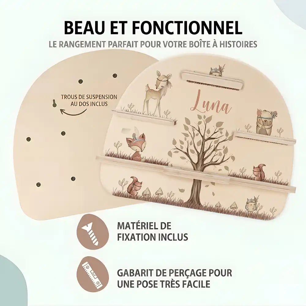 Étagère Toniebox personnalisée Woodland – trous de suspension, matériel de fixation et gabarit de perçage
