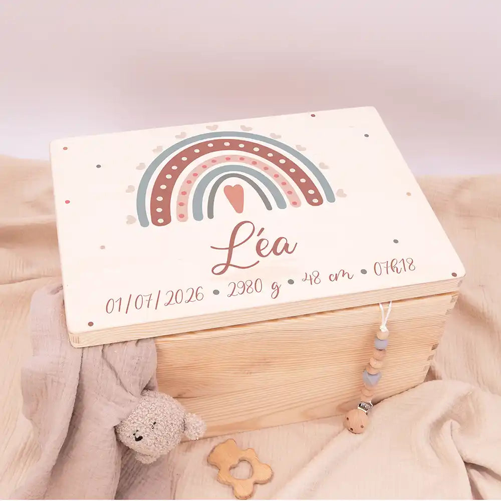 Boîte à souvenirs bébé personnalisée – Arc-en-ciel boho