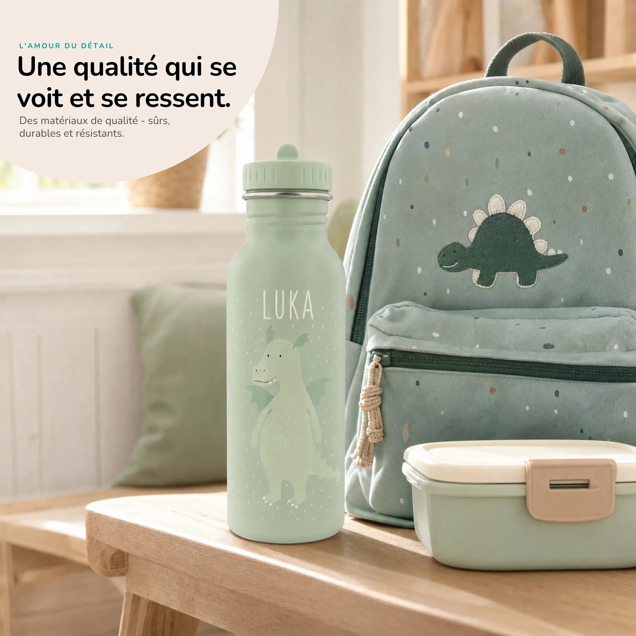 Gourde inox enfant motif Dragon, acier robuste — Kidsmood