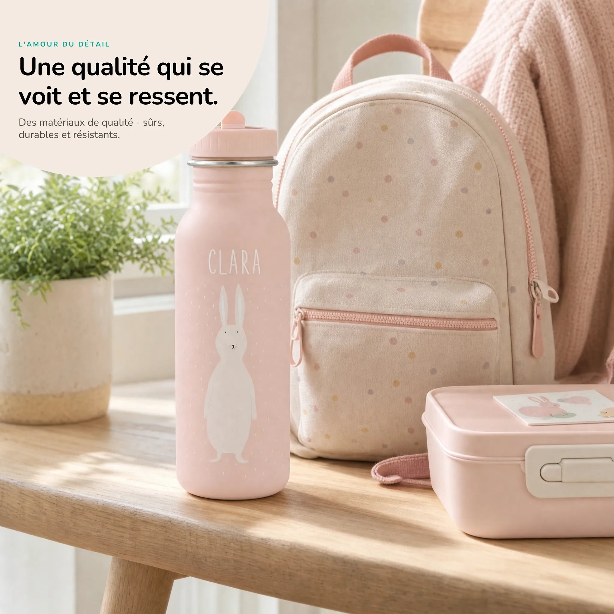Gourde inox enfant motif Lapin, acier robuste — Kidsmood