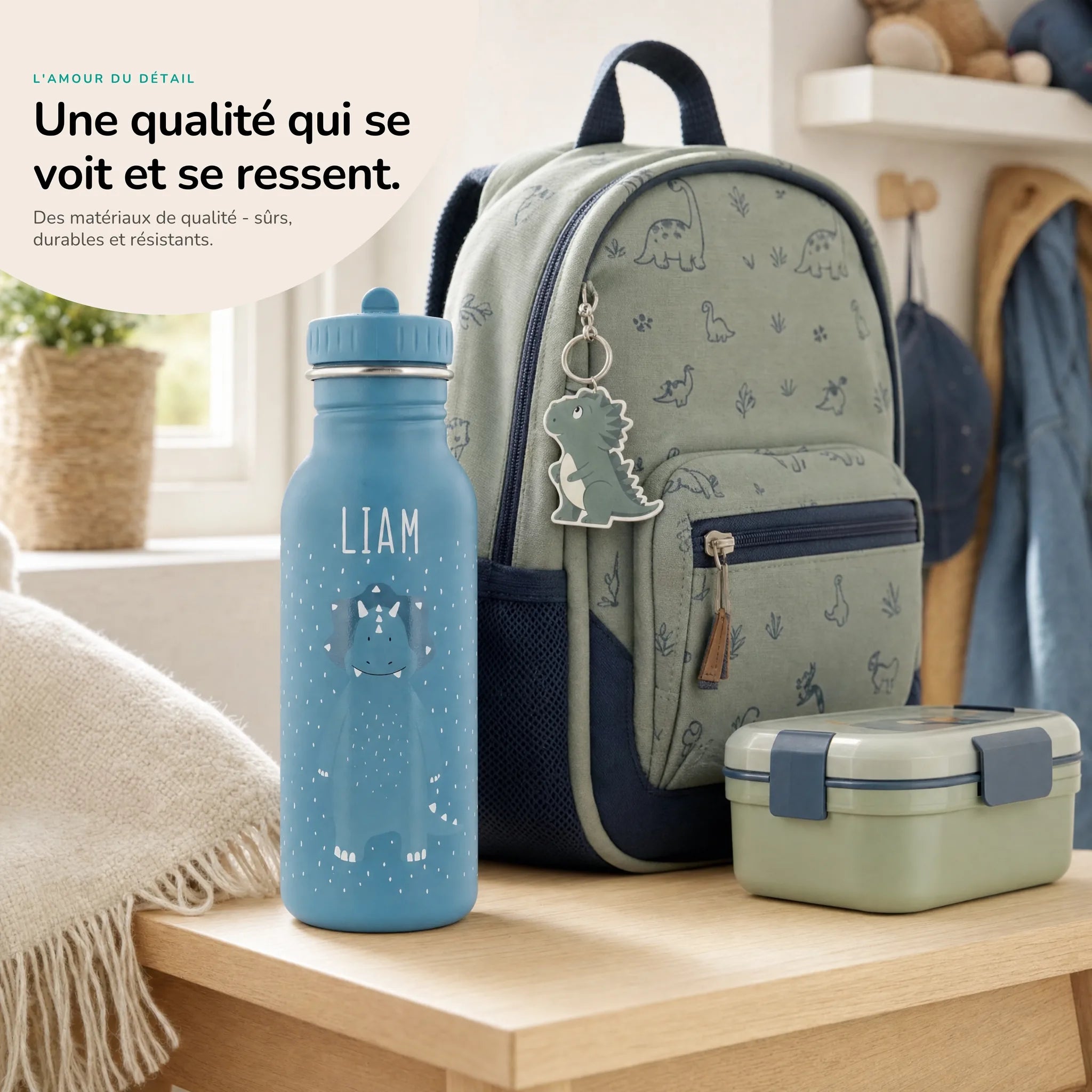 Gourde inox enfant motif Tricératops, acier robuste — Kidsmood