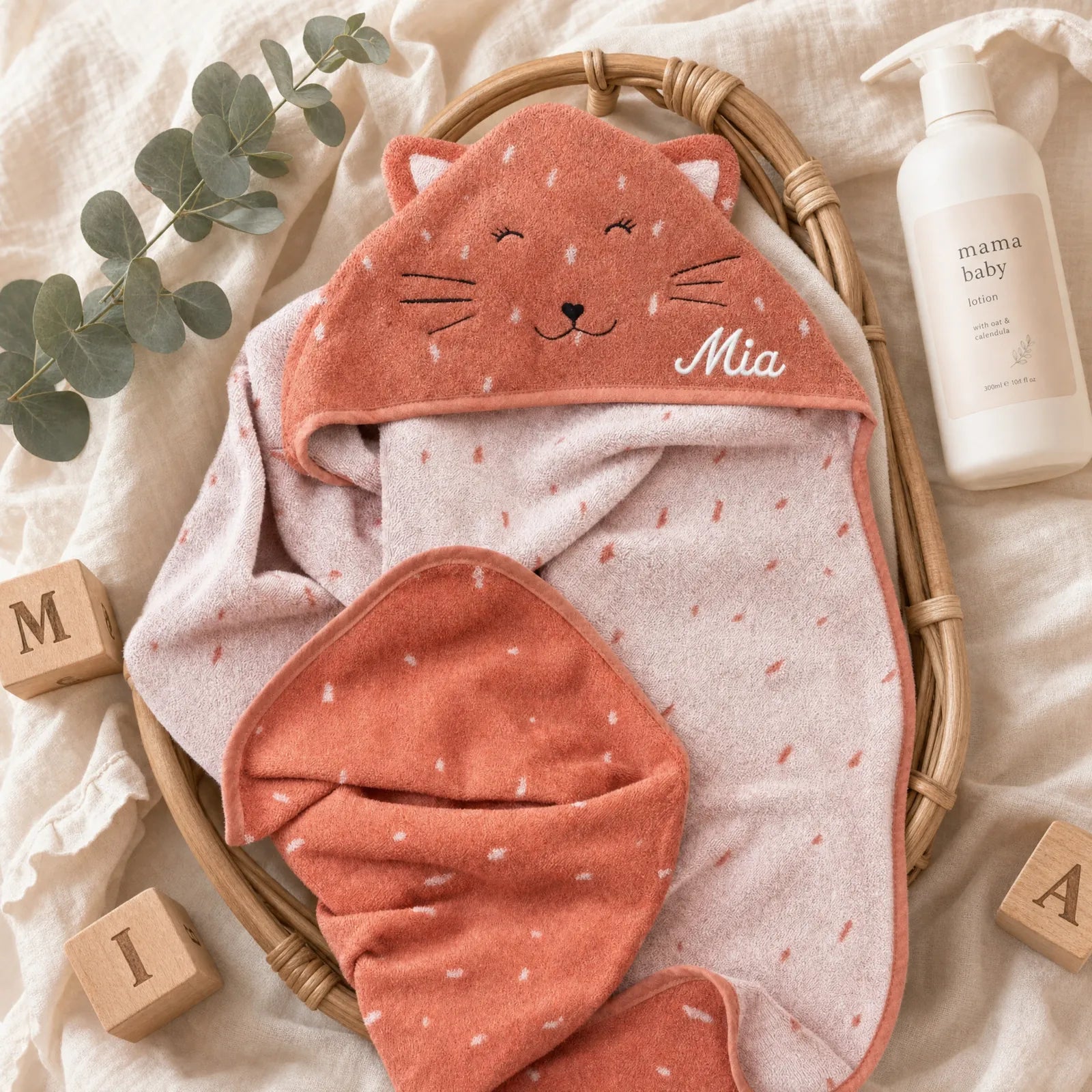 Cape de bain naissance Chat 75 x 75 cm personnalisée — Kidsmood