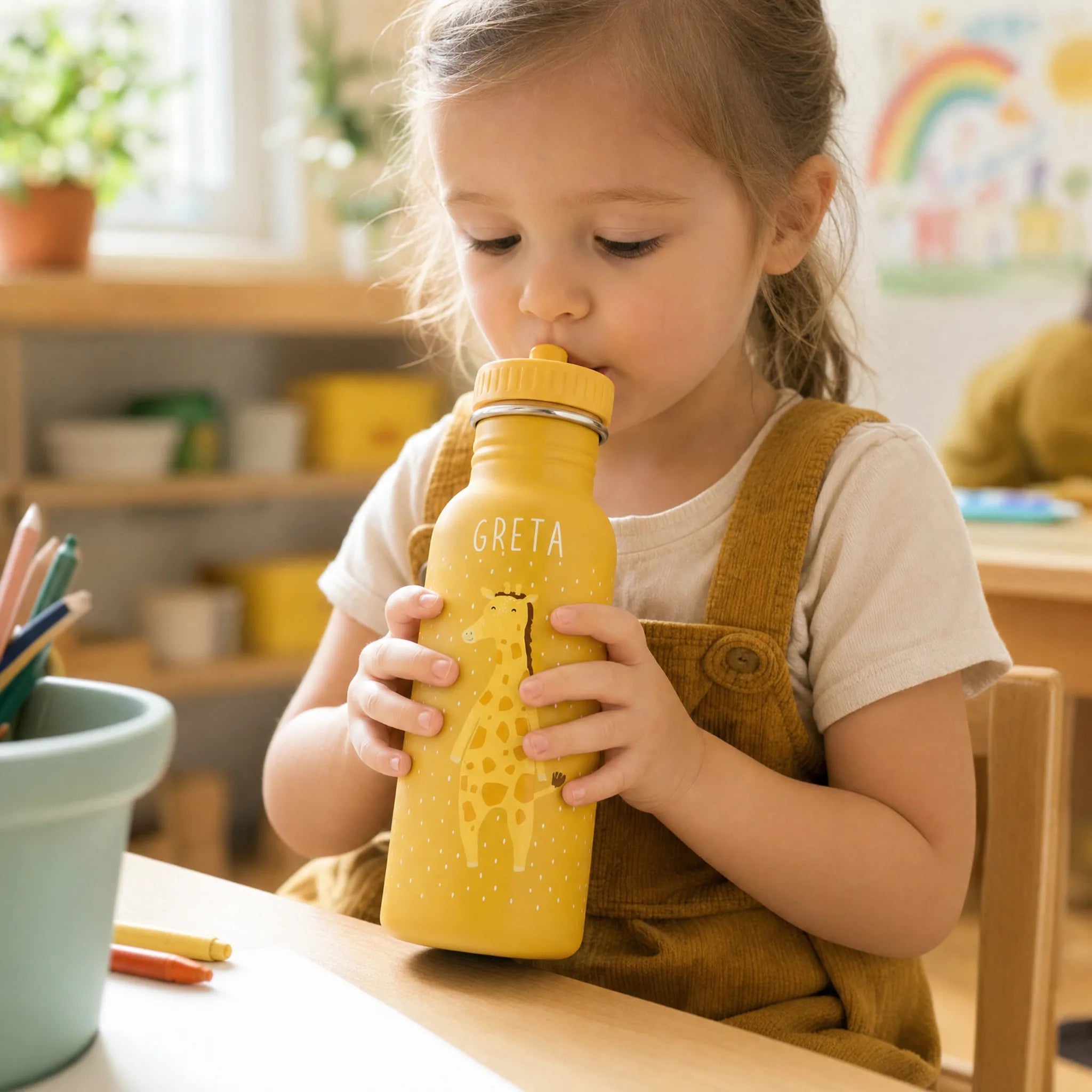 Gourde 350 ml avec cordon de transport, motif Girafe — Kidsmood