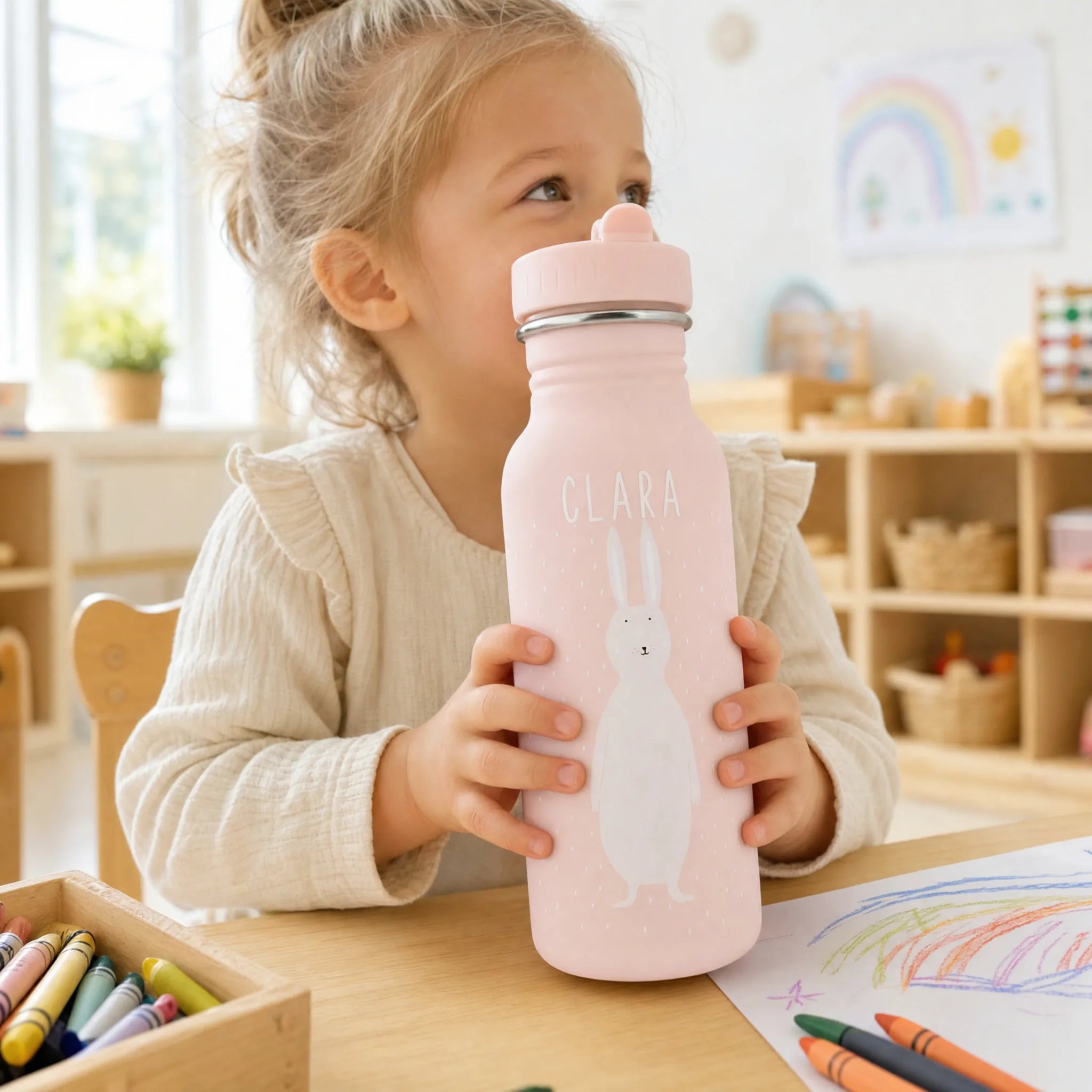 Gourde 350 ml avec cordon de transport, motif Lapin — Kidsmood