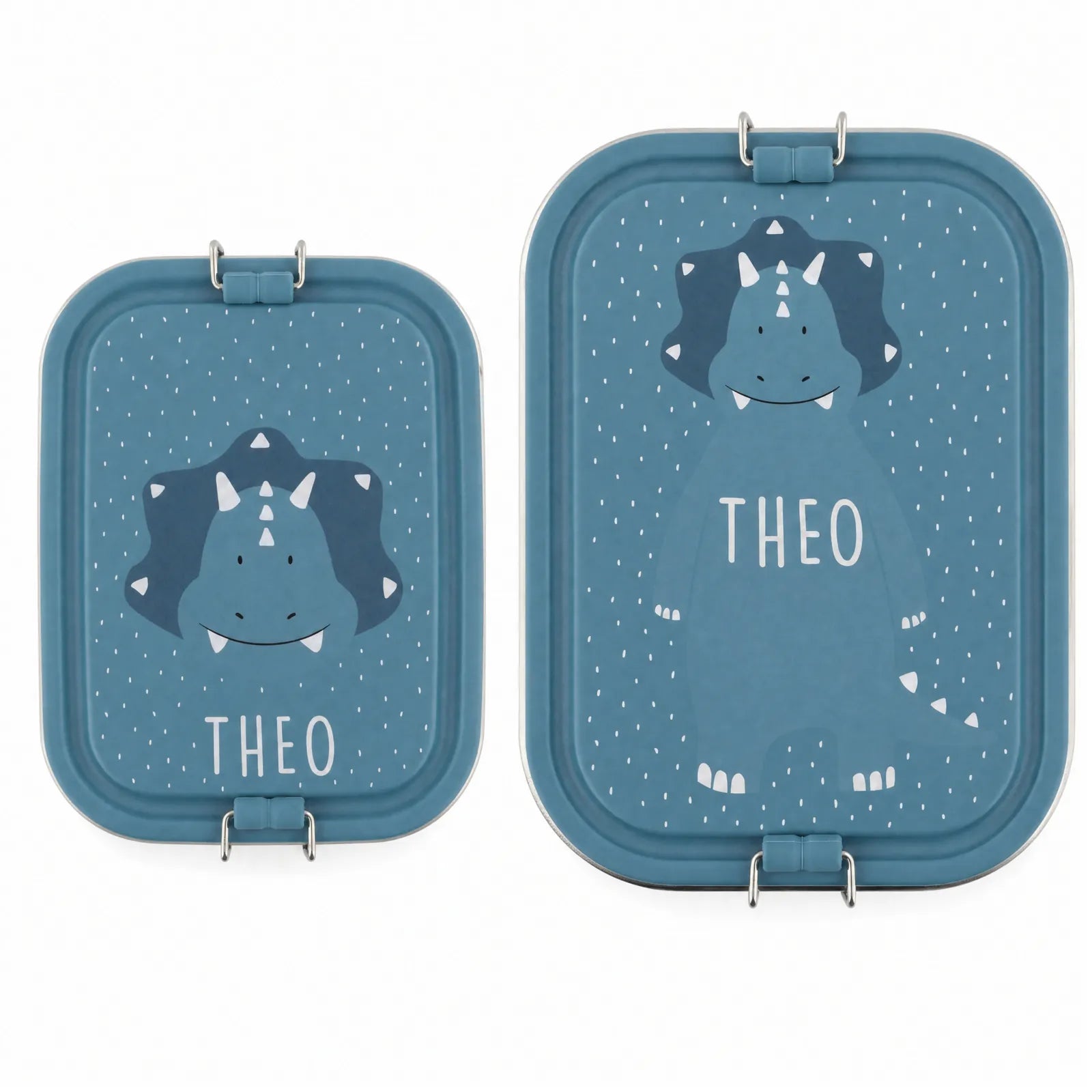 Boîte à goûter inox Tricératops personnalisée, prénom gravé — Kidsmood