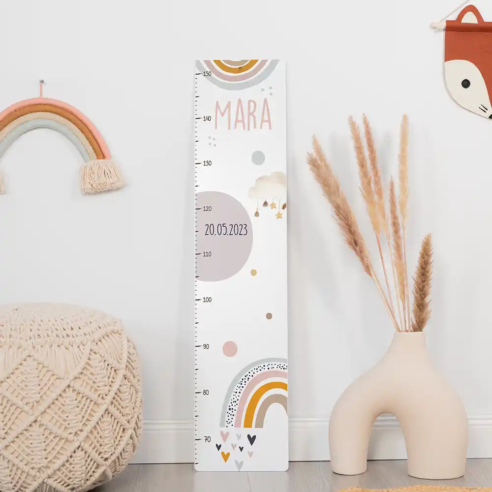 Toise enfant personnalisée Arc-en-ciel pastel – ambiance douce dans la chambre d'enfant