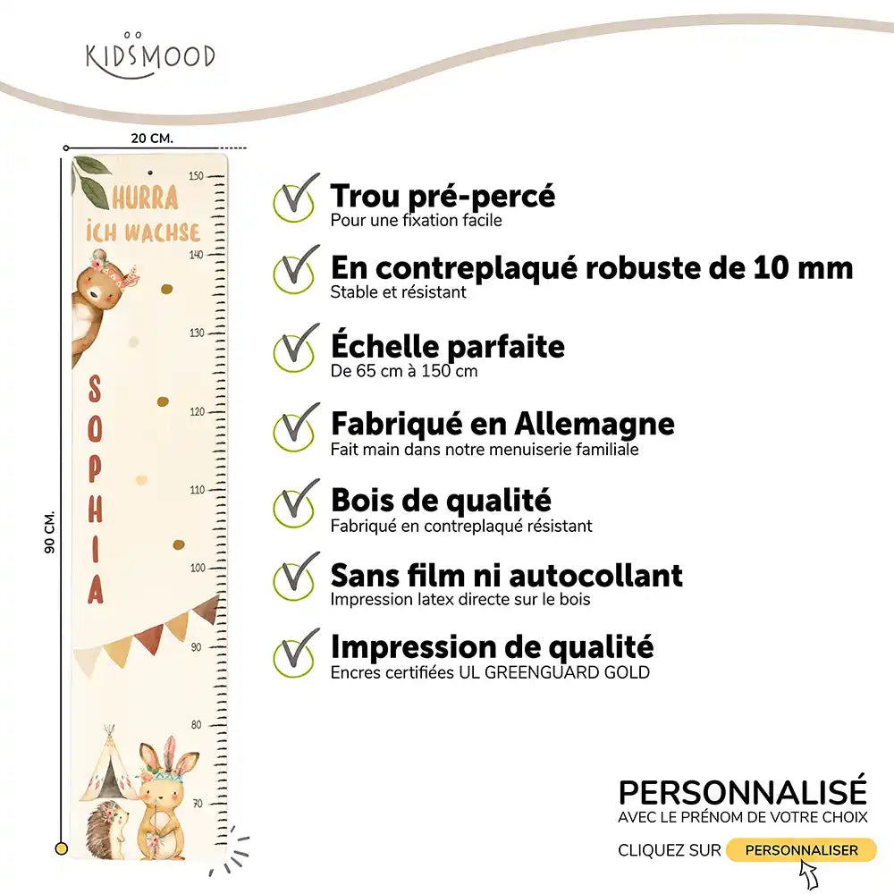 Toise enfant personnalisée – Animaux de la jungle