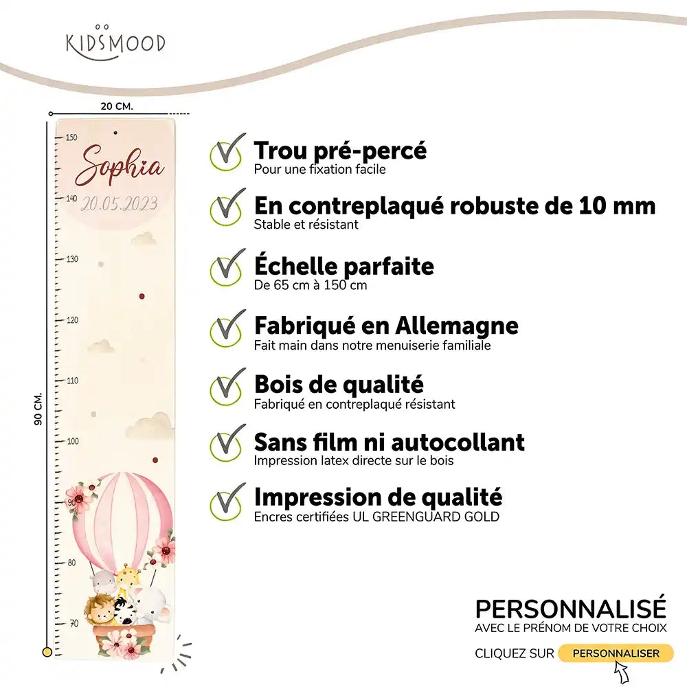 Toise enfant personnalisée – Montgolfière