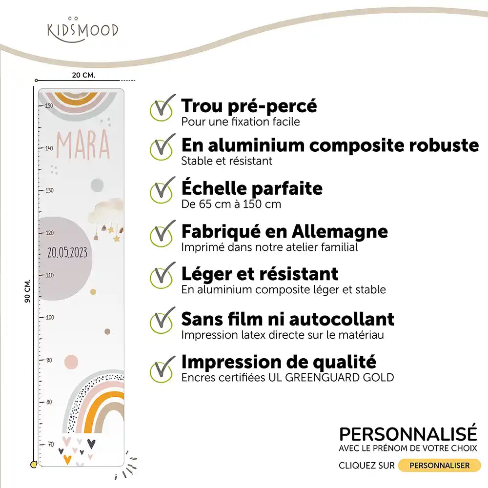 Toise enfant personnalisée – Arc-en-ciel pastel