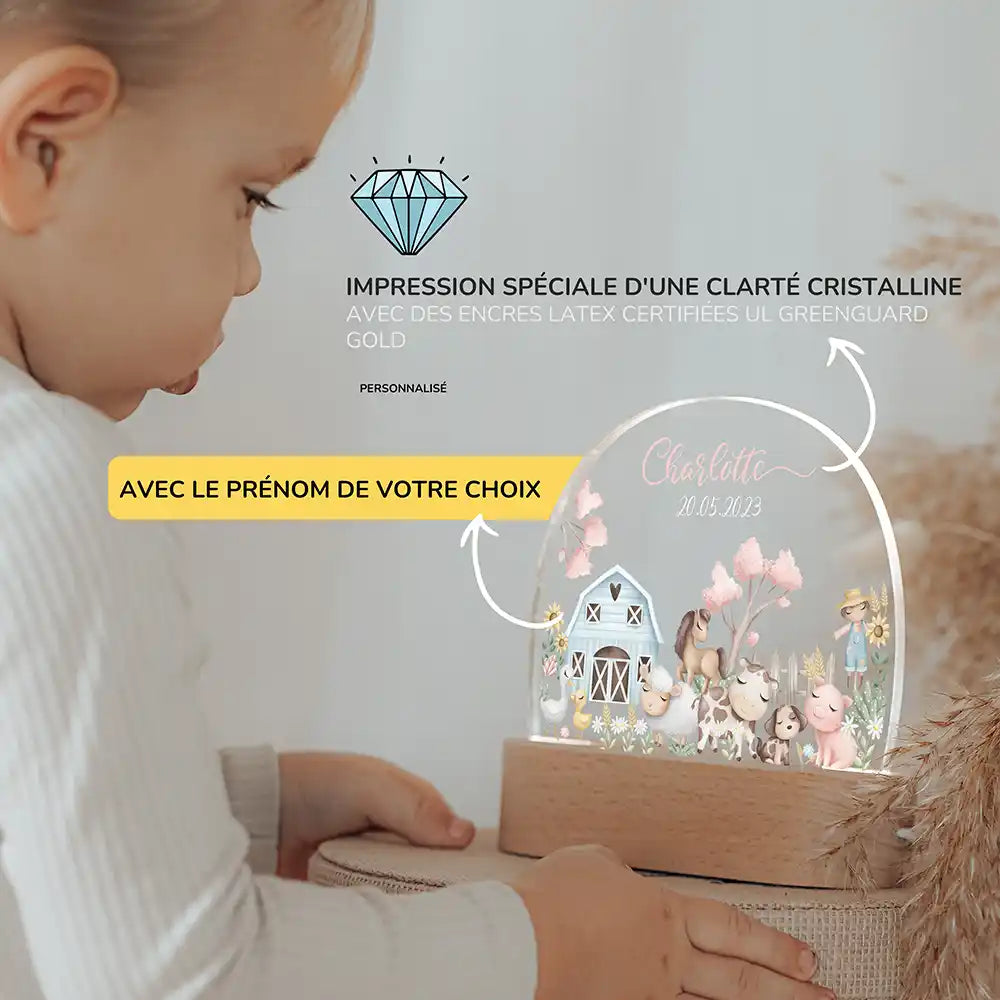 Veilleuse enfant personnalisée Animaux de la ferme – présentation du produit par l'atelier familial Kidsmood