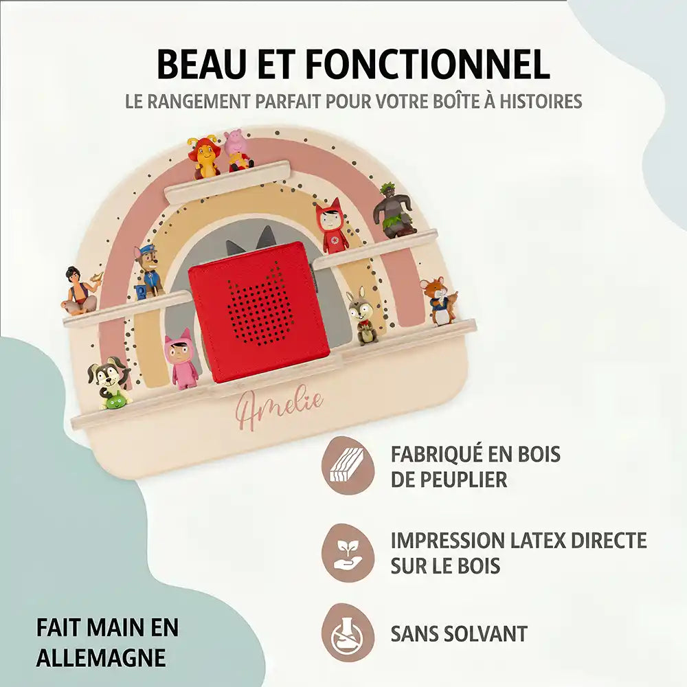 Étagère Toniebox personnalisée Arc-en-ciel 7 – bois de peuplier, impression latex sans solvant