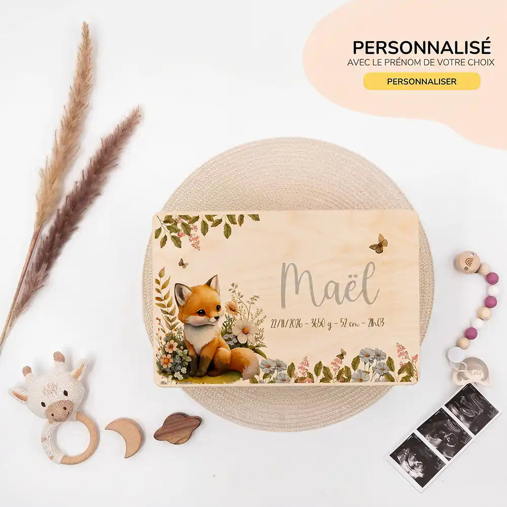 Boîte à souvenirs bébé personnalisée – Bébé renard