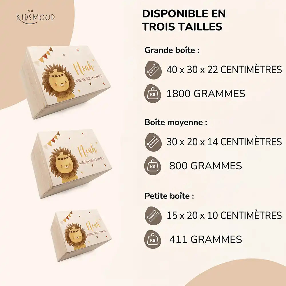 Boîte à souvenirs bébé personnalisée – Petit lion