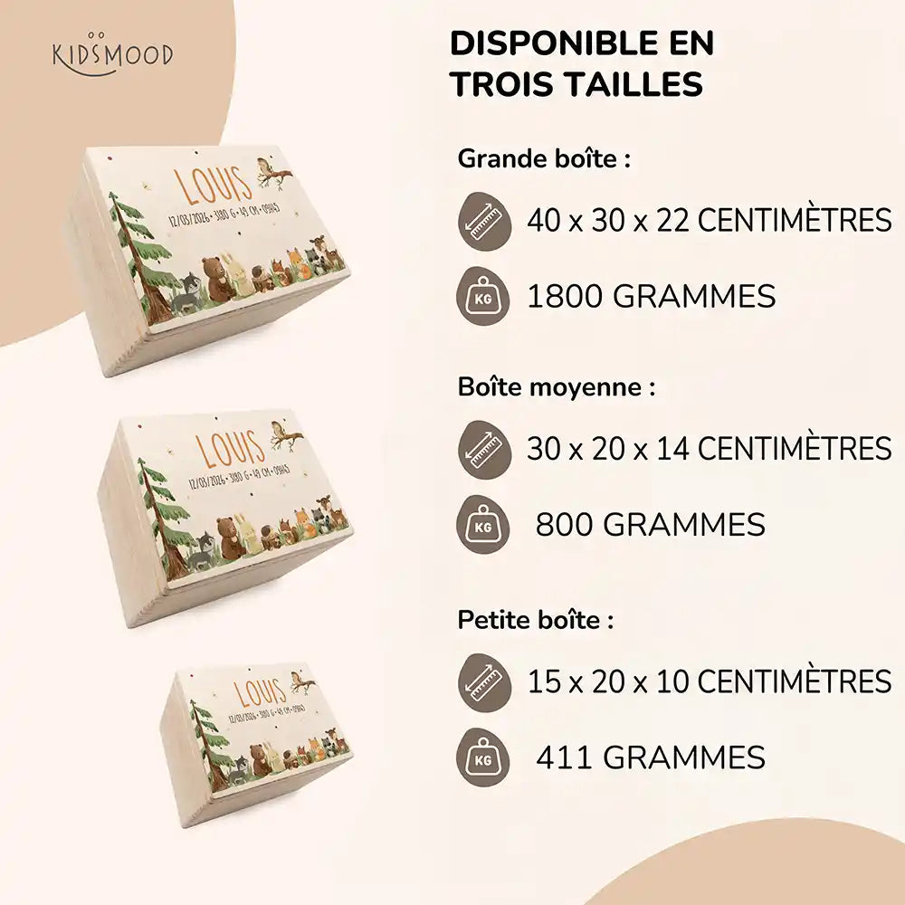 Boîte à souvenirs bébé personnalisée – Animaux de la forêt