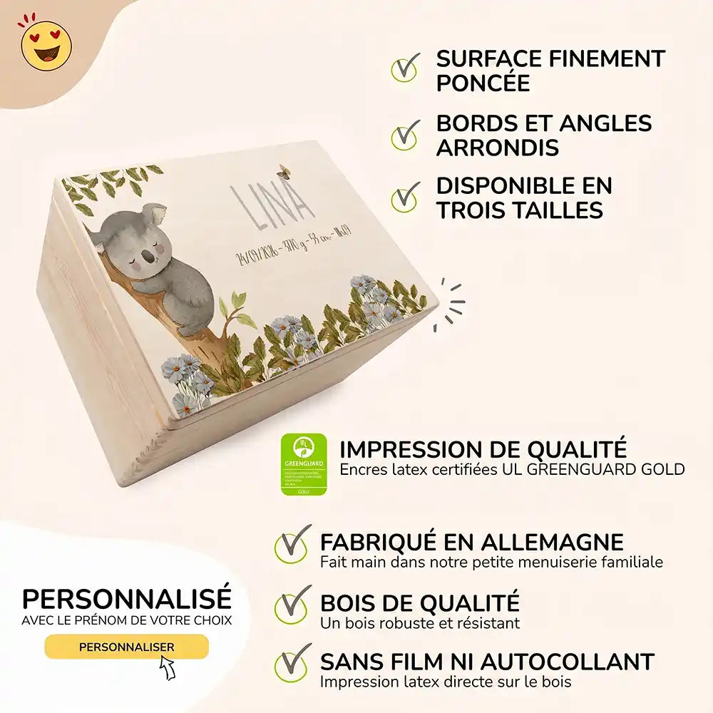Boîte à souvenirs bébé personnalisée – Koala