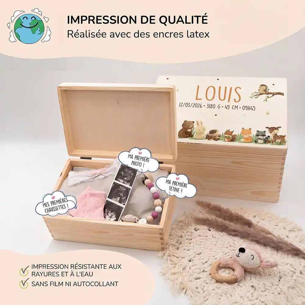 Boîte à souvenirs bébé personnalisée – Animaux de la forêt