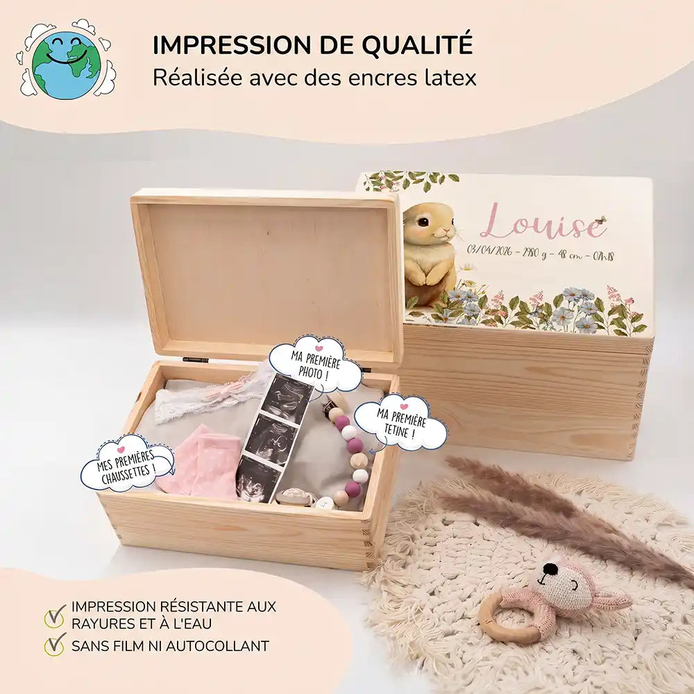 Boîte à souvenirs bébé personnalisée – Petit lapin