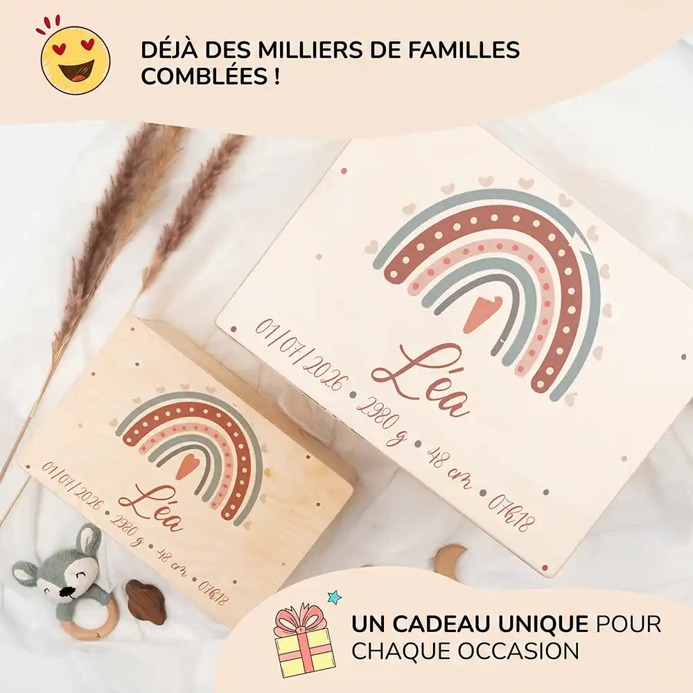 Boîte à souvenirs bébé personnalisée – Arc-en-ciel boho